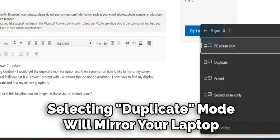 Selecting "Duplicate" Mode
Will Mirror Your Laptop